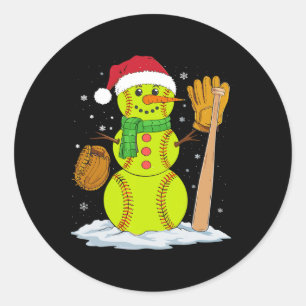 Christmas Snowman Softball Pitcher Boys Kids Teens Classic Round Sticker