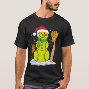 Christmas Snowman Softball Pitcher Boys Kids Teens T-Shirt
