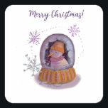 christmas snowman square sticker<br><div class="desc">cute snowman broke the snow globe to dance  with a snowflake! this illustration will add a festive and cosy atmosphere to your home!</div>