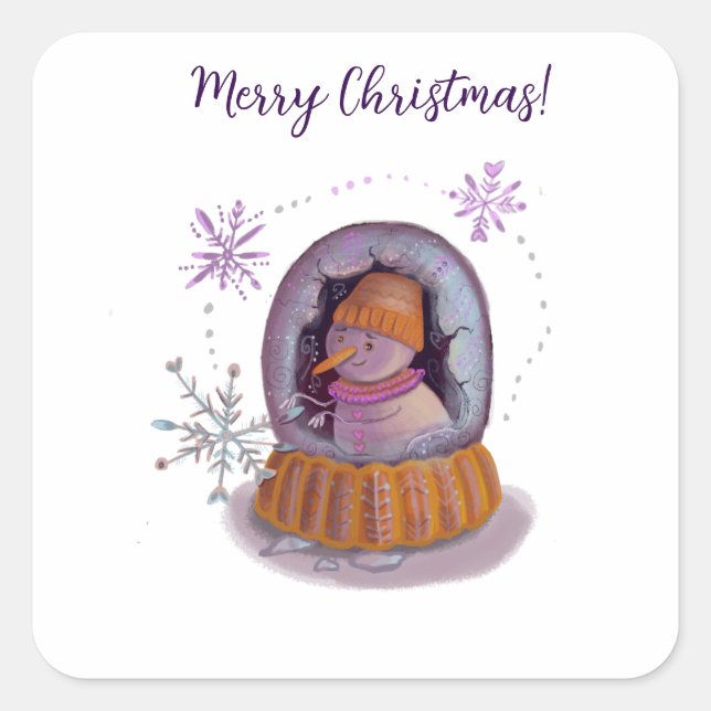 christmas snowman square sticker (Front)
