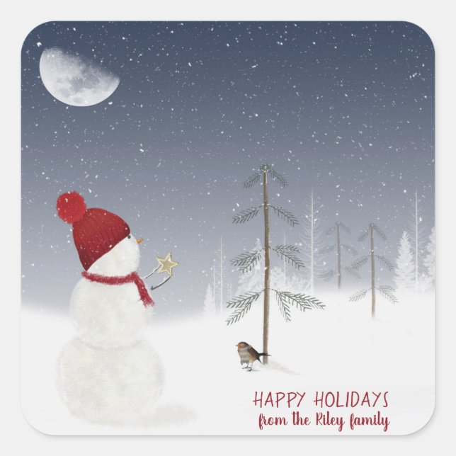 Christmas Snowman Square Sticker (Front)