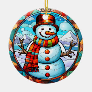 Christmas snowman stained glass style ceramic tree decoration