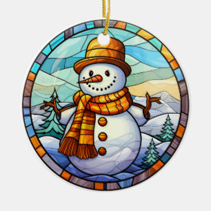 Christmas snowman stained glass style ceramic tree decoration