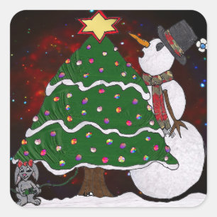 Christmas Snowman Surprise Holidays Square Sticker