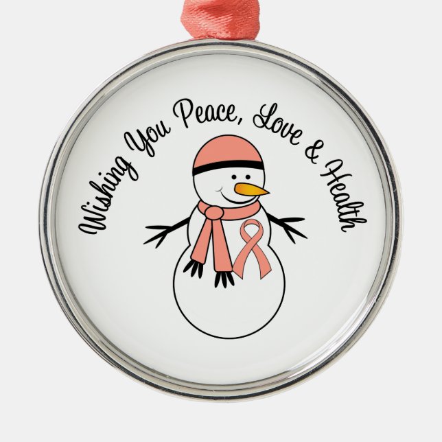 Christmas Snowman Uterine Cancer Ribbon Metal Tree Decoration (Front)