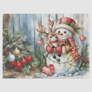 Christmas Snowman Vintage Watercolor Decoupage  Tissue Paper