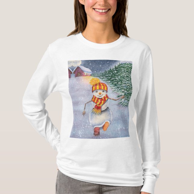 Christmas snowman walking T-Shirt (Front)