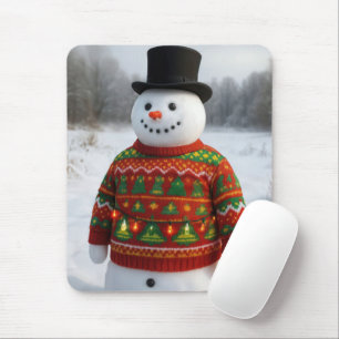 Christmas Snowman Wearing an Ugly Sweater Mouse Mat