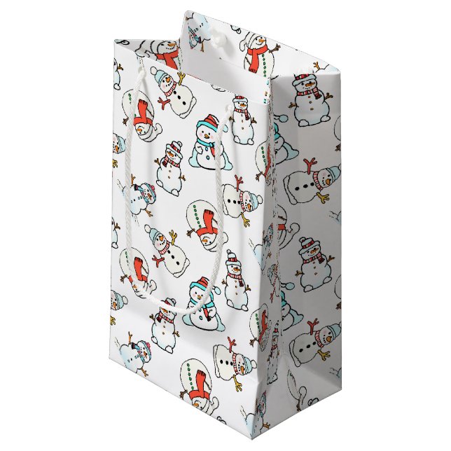 Christmas Snowman White Small Gift Bag (Front Angled)
