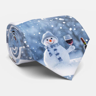 Christmas Snowman Wine Holiday Cute Tie