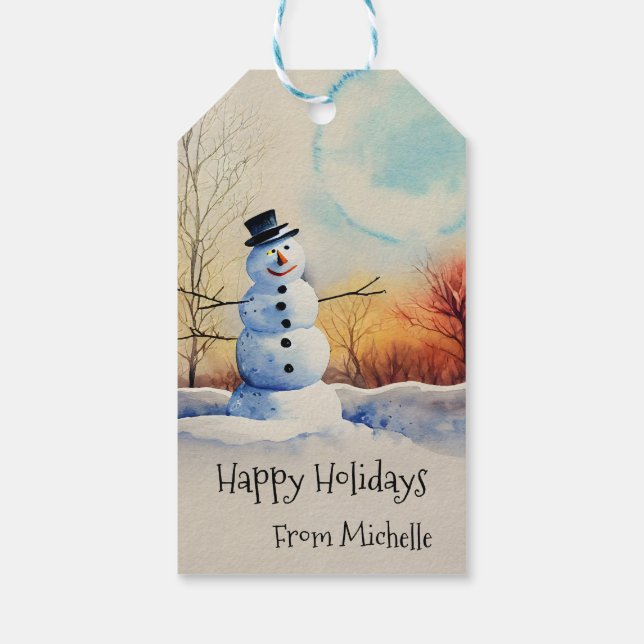 Christmas Snowman Winter Landscape  Gift Tags (Back)