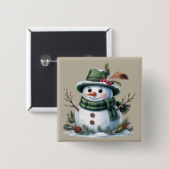 Christmas Snowman Winter Season Holiday 15 Cm Square Badge (Front & Back)