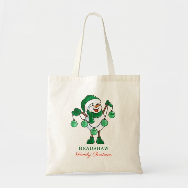 Christmas Snowman with Baubles Family Tote Bag (Front)