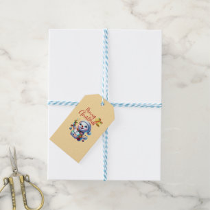 Christmas Snowman with Bells Festive Holiday Art Gift Tags