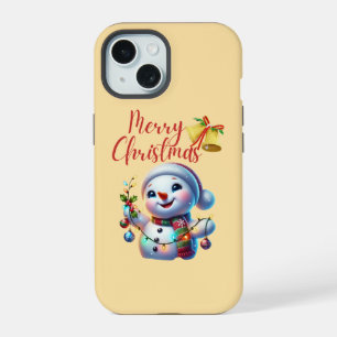 Christmas Snowman with Bells Festive Holiday Art iPhone 15 Case