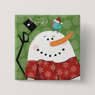 Christmas Snowman with Bird 15 Cm Square Badge