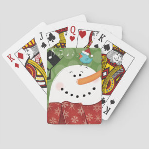 Christmas Snowman with Bird Playing Cards