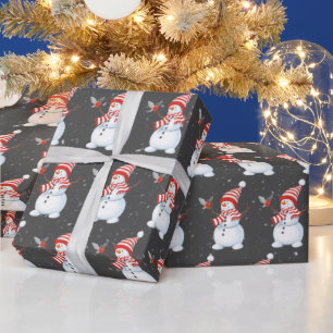 Christmas Snowman with Bird  Wrapping Paper
