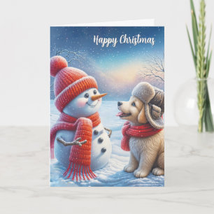 Christmas Snowman With Dog Card