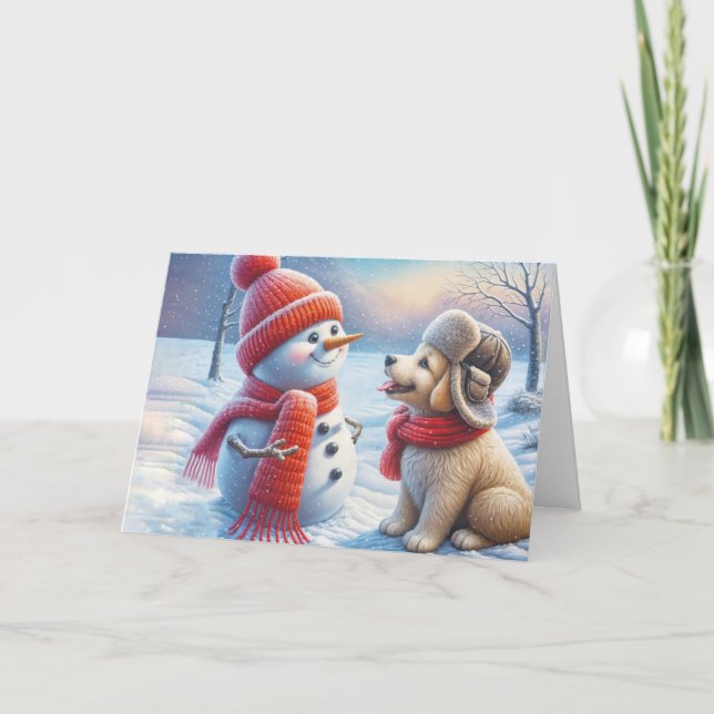 Christmas Snowman With Dog Card (Front)