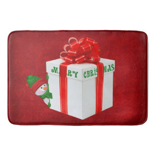 Christmas Snowman With Gift Bath Mat