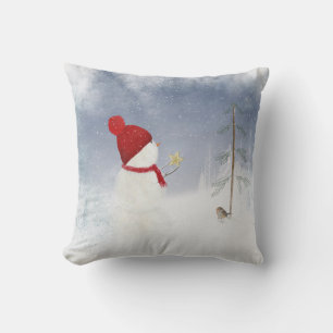 Christmas Snowman with gold star Cushion