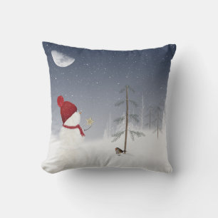 Christmas snowman with gold star cushion
