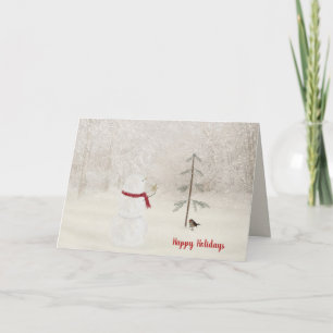 Christmas snowman with gold star in snow thank you card