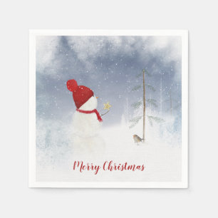 Christmas snowman with gold star napkin