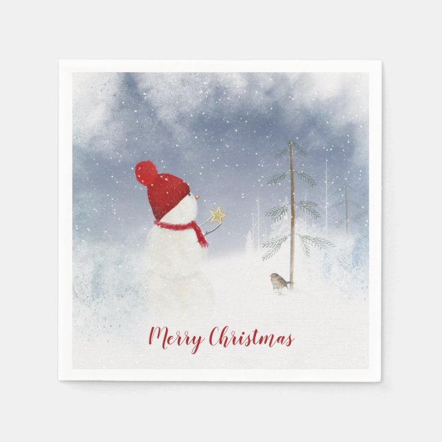 Christmas snowman with gold star napkin (Front)