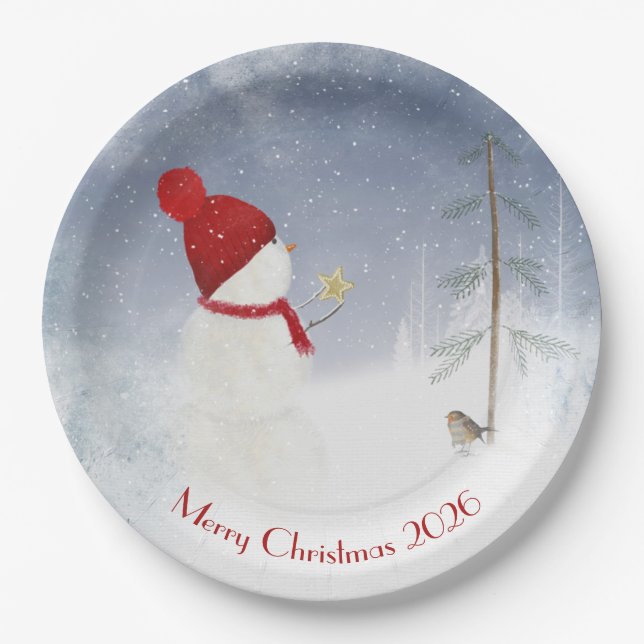 Christmas snowman with gold star paper plate (Front)