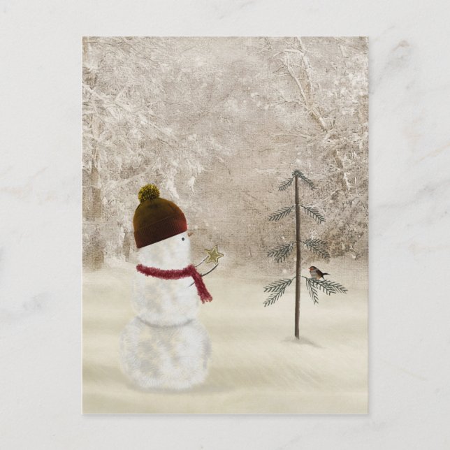 Christmas Snowman With Gold Star Postcard (Front)