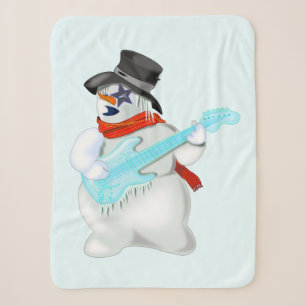 Christmas Snowman with Guitar Baby Sherpa Blanket