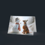 Christmas Snowman With Irish Setter Dog Card<br><div class="desc">A snowman and an Irish Setter dog both wearing scarves share a moment of companionship in a snowy forest setting</div>