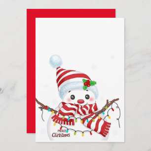 Christmas Snowman with Multicolor Lights  Holiday Card