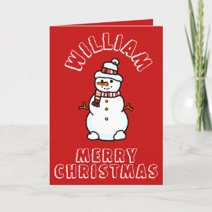 Christmas Snowman With Name Boys Red Activity Holiday Card