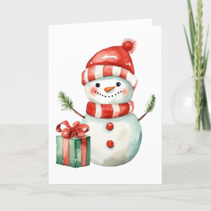 Christmas Snowman with Pine Tree Arms BLANK Holiday Card