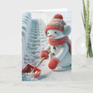 Christmas Snowman With Red Shovel Holiday Card