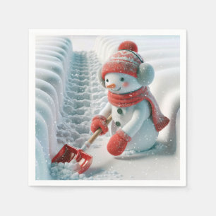 Christmas Snowman With Red Shovel Napkin
