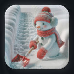 Christmas Snowman With Red Shovel Paper Plate<br><div class="desc">A cheerful snowman dressed in cosy winter accessories shovels a path through the snow with a red shovel and snowflakes.</div>