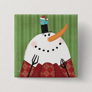 Christmas Snowman with Singing Bird 15 Cm Square Badge