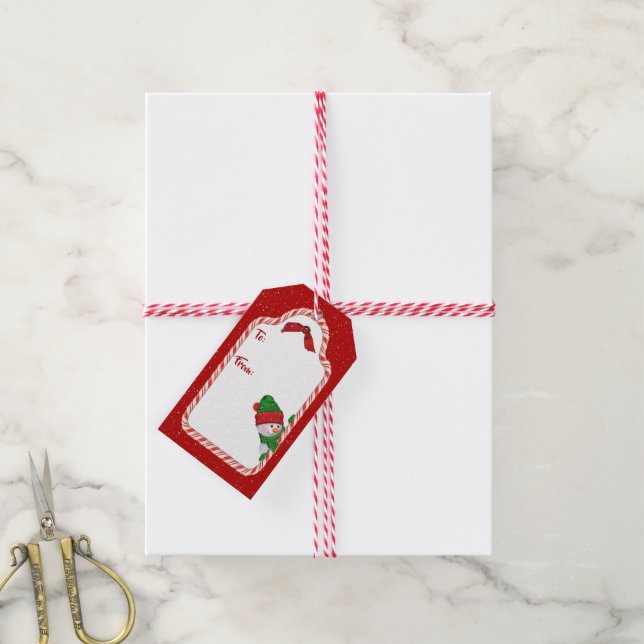 Christmas Snowman with Snowflakes Gift Tags (With Twine)