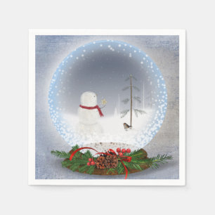 Christmas snowman with star in snow globe napkin