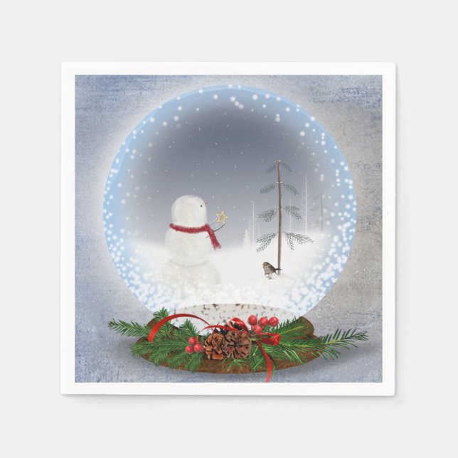 Christmas snowman with star in snow globe napkin (Front)