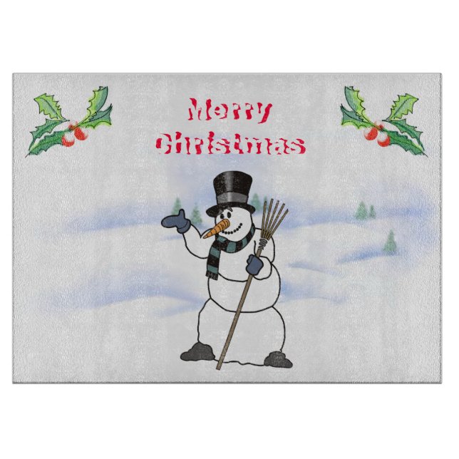 Christmas Snowman with tophat and scarf Cutting Board (Front)