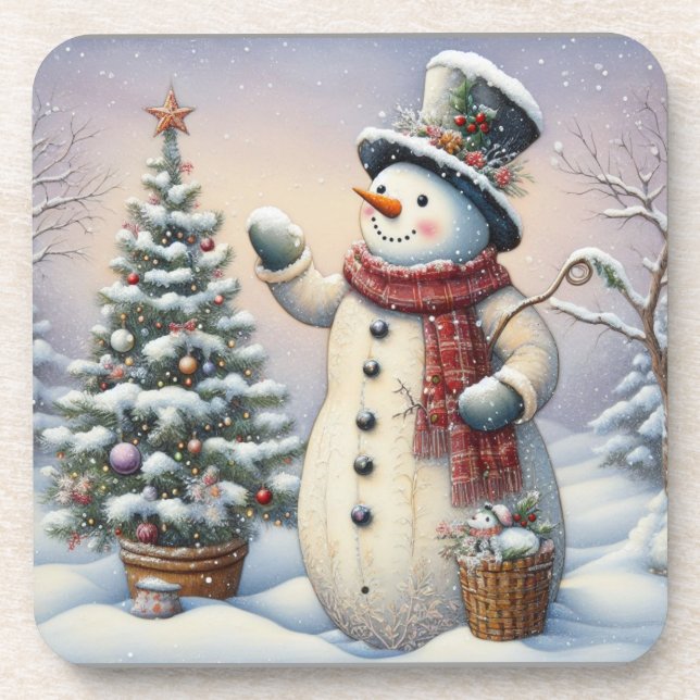 Christmas Snowman with Tree coaster (Front)
