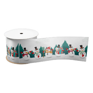 Christmas Snowman with Trees and Gifts Satin Ribbon