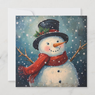 Christmas Snowman with Vintage Hat and Scarf  Holiday Card