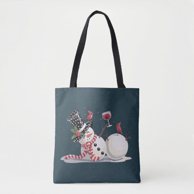 Christmas Snowman With Wine Gift Xmas Drinking Tote Bag (Front)