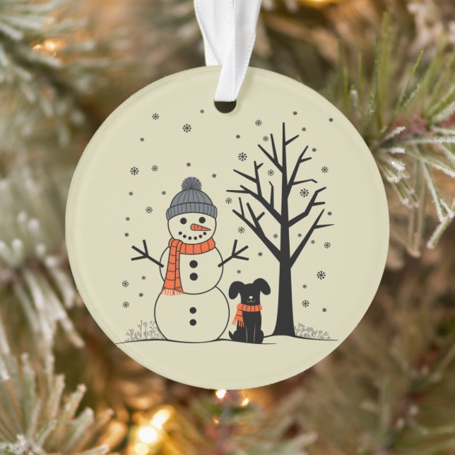 Christmas Snowman Xmas Dog Winter Ornament (Tree)